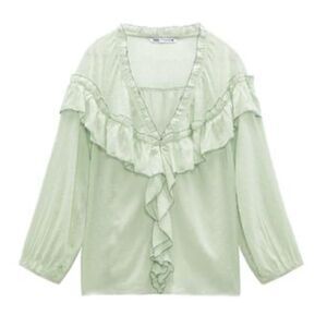 ZARA SWISS DOT RUFFLED BLOUSE